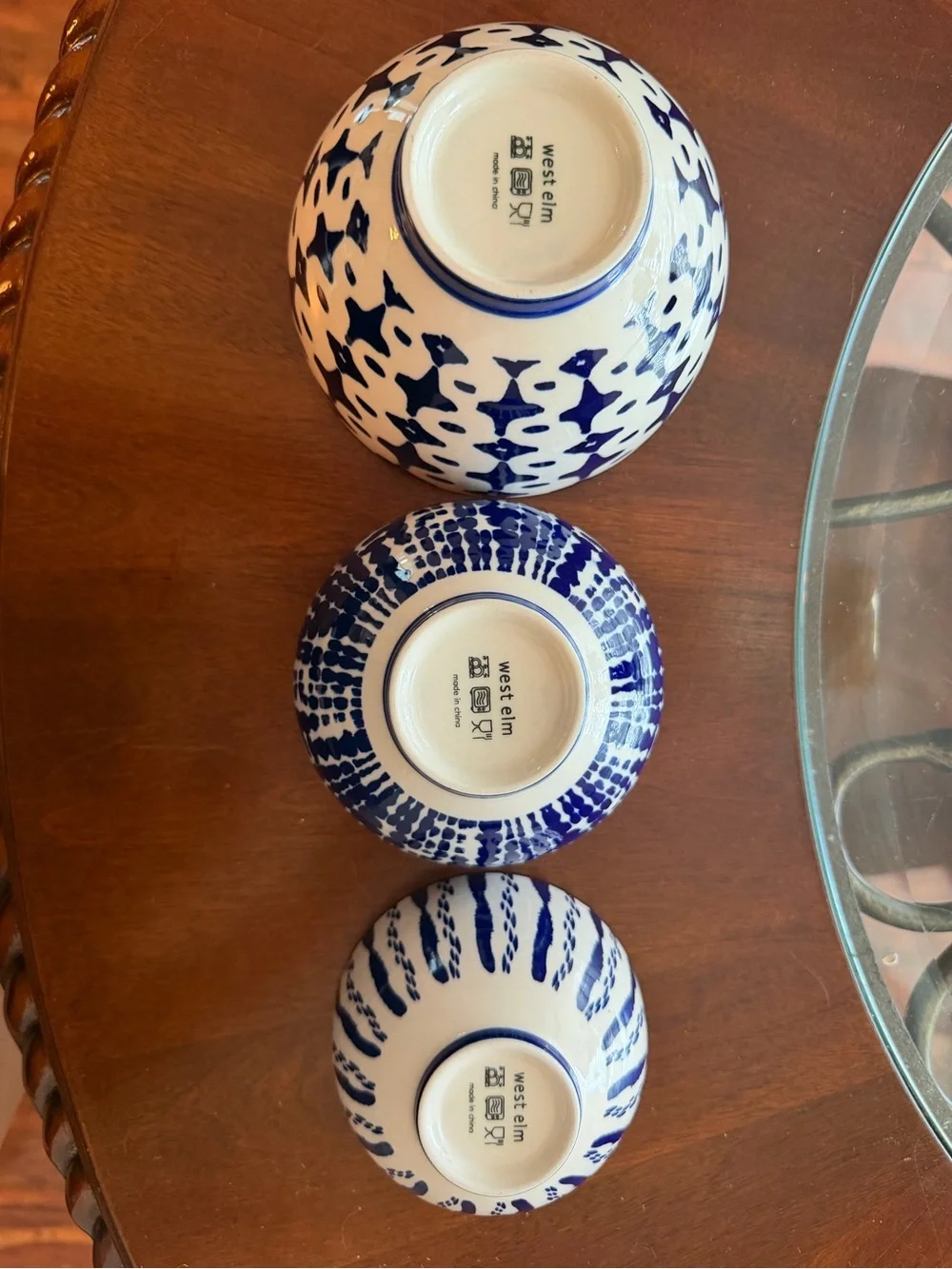 3 pc West Elm INDIGO TIE-DYE Nesting Bowl Set, 3.5